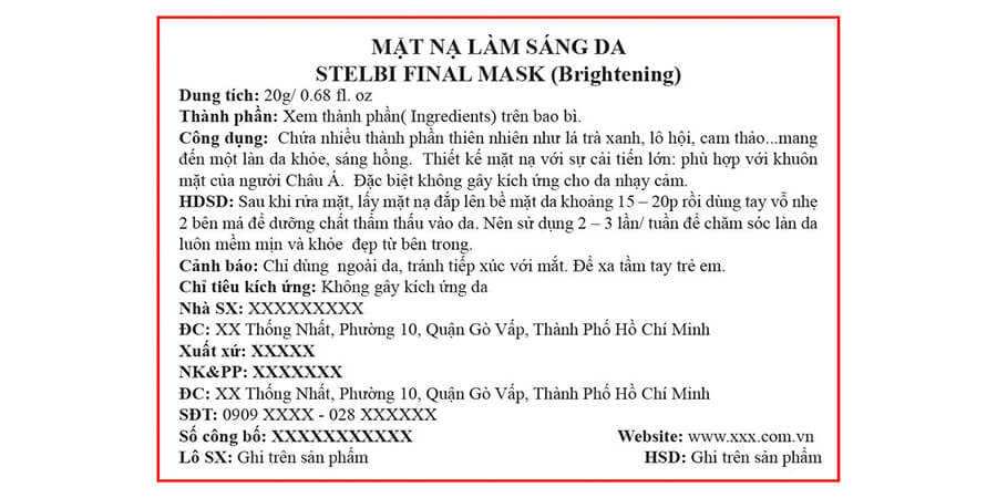 Mẫu nội dung nhãn phụ sản phẩm 